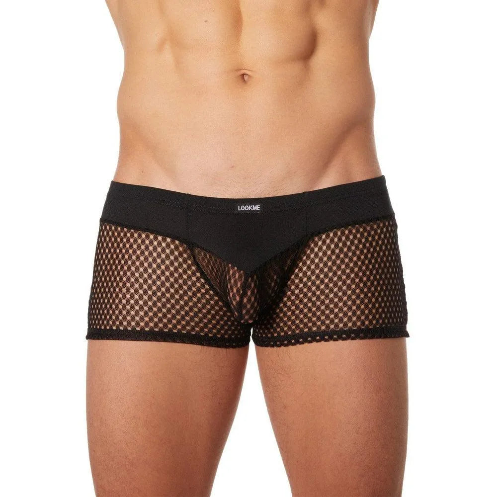 boxer sexy homme noir opaque haut résille filet bas polyamide élasthanne confortable durable chic ajusté maintien respirant élégant