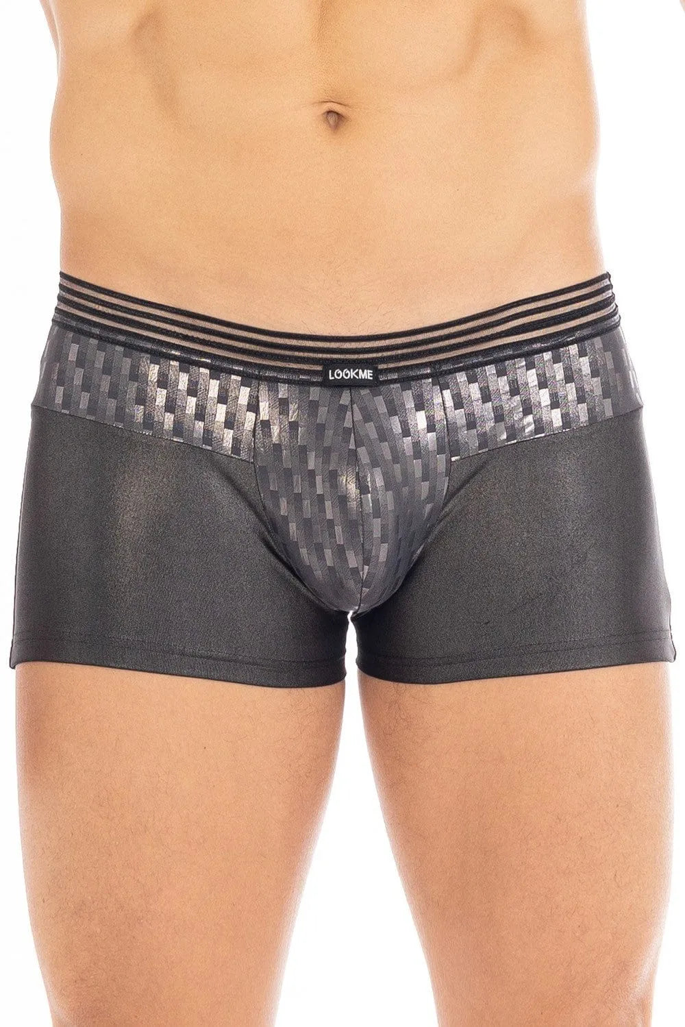 boxer sexy noir brillant tissu résille ceinture élastique trois traits couture ajustement parfait polyamide élasthanne extensible confortable durable moderne séduisant