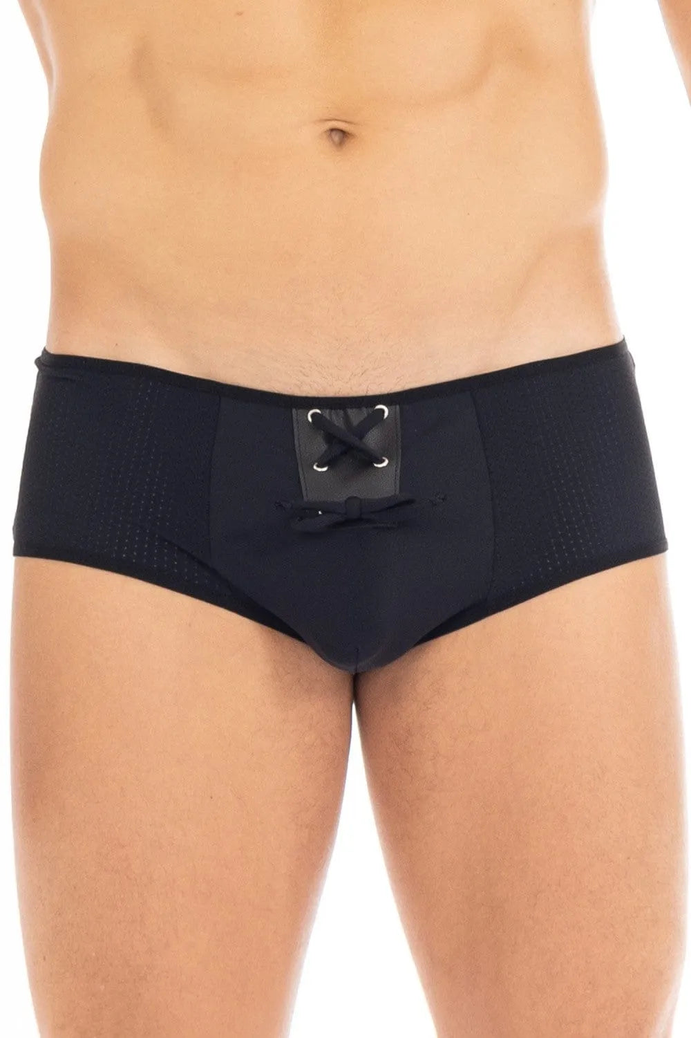 boxer sexy noir homme lanières croisées devant élasthanne polyamide extensible moulant confortable résistant élastique audacieux élégant