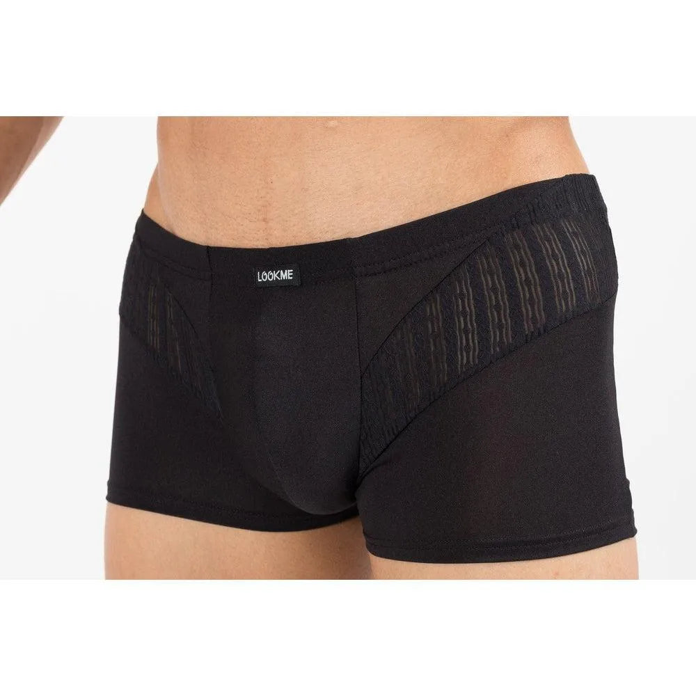 boxer transparent bimatière sousvêtement homme élégant séduisant confortable extensible polyamide élasthanne bandes verticales dos côtés coupe ajustée maintien optimal respirant