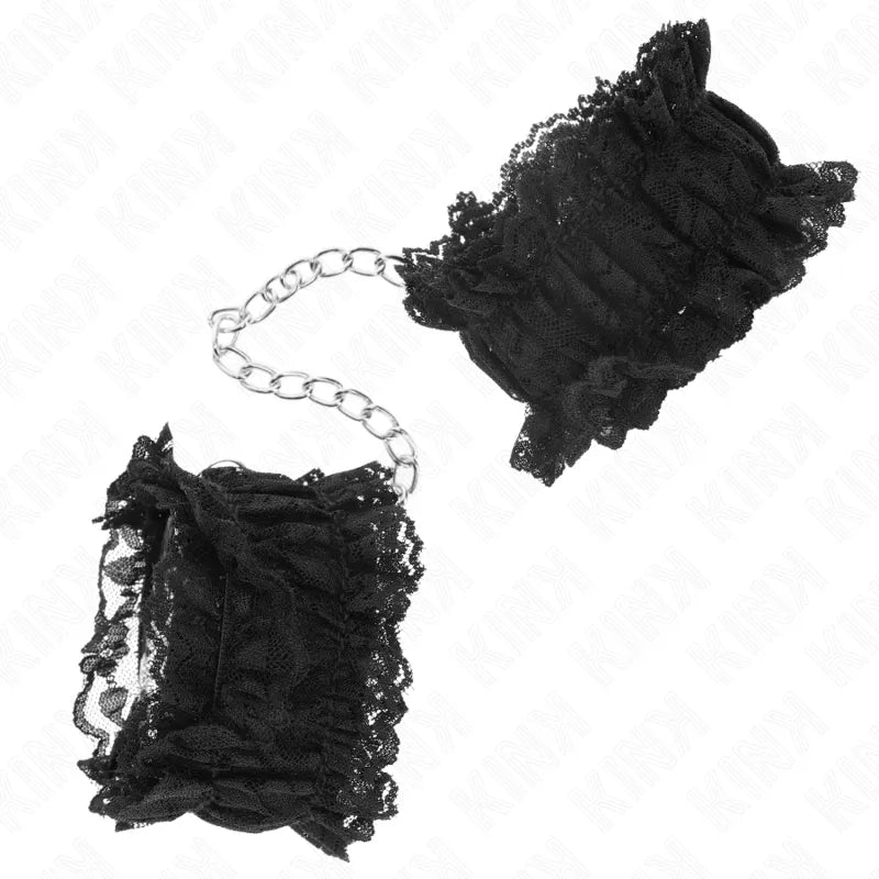 Bracelets BDSM noirs en cuir végétalien, rembourrés, ajustables, avec chaîne argentée, élégants et hypoallergéniques.