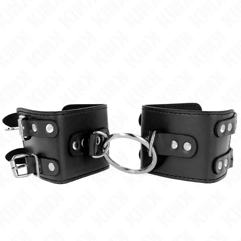 bracelets BDSM cuir véritable végétalien rembourré confortable ergonomique robuste durable attaches métalliques réglables couleurs variées luxe sophistiqué