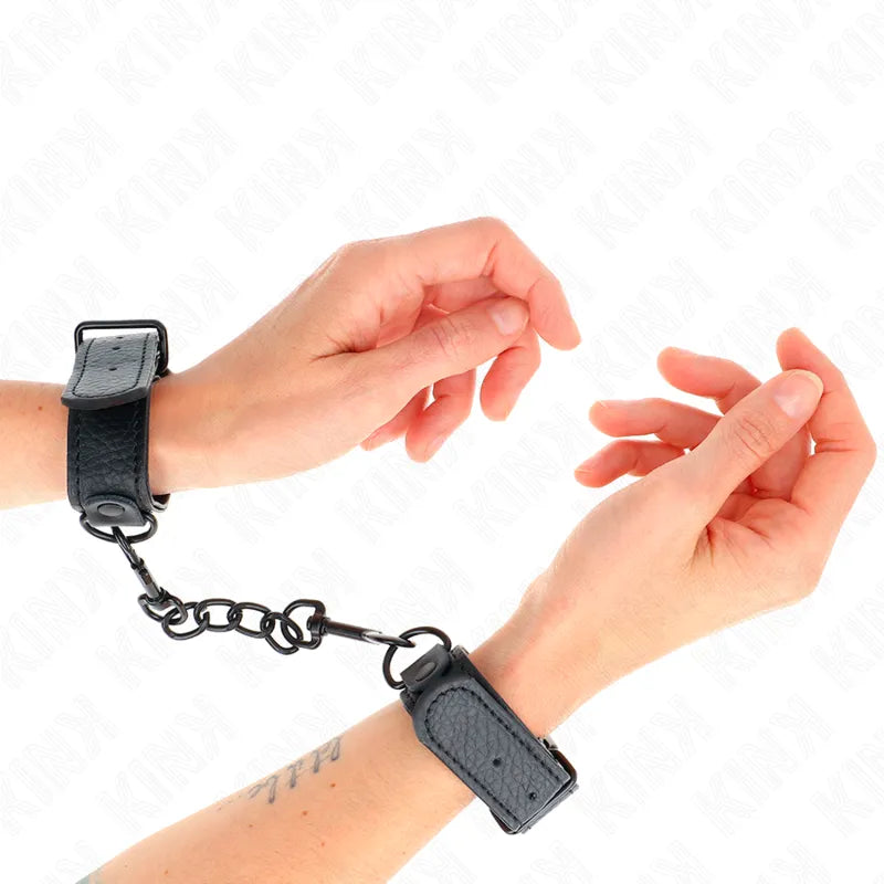 Bracelets BDSM en cuir noir, ajustables avec boucles velcro, chaîne robuste, élégants et confortables pour sessions sensue...