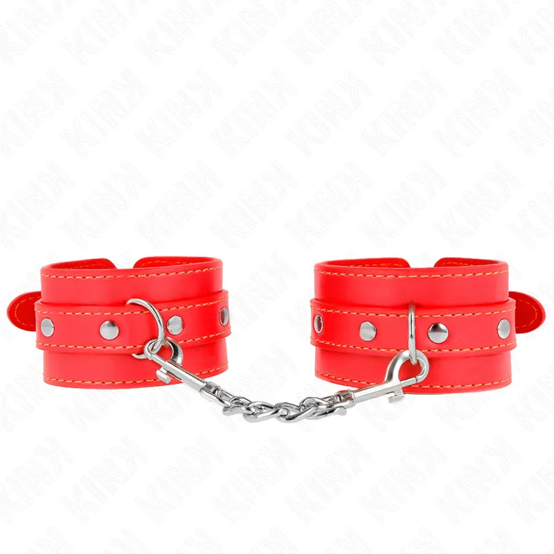 bracelets cuir véritable BDSM haute qualité confort rembourré réglable sécurisé boucles métalliques velcro durable élégant sophistiqué noir rouge ergonomique artisanal