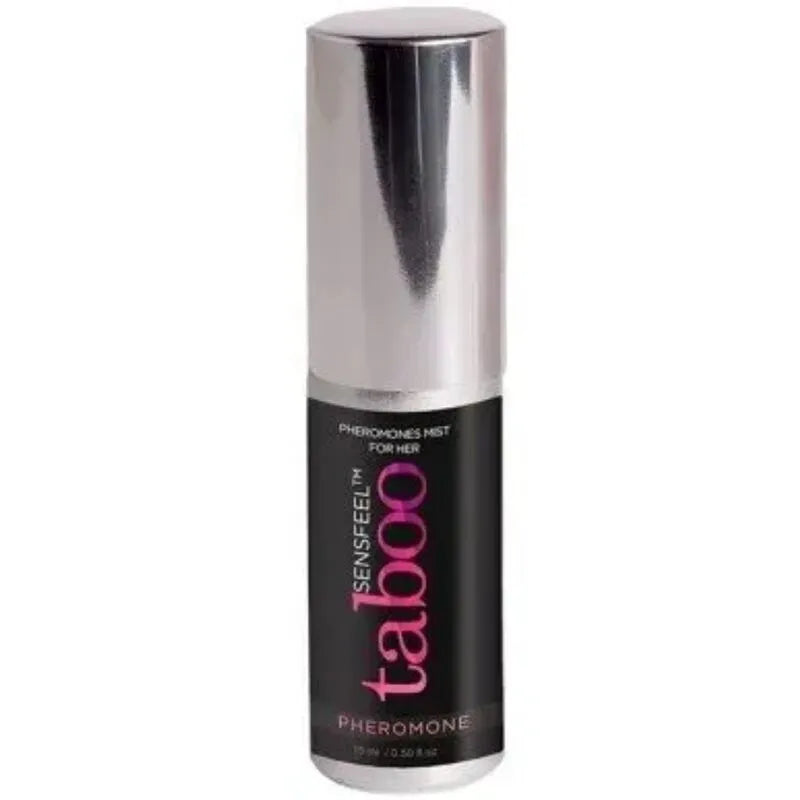 Flacon argenté 15ml brume corporelle phéromones femme Ruf, arôme neutre, extrait jasmin gingembre, séduction irrésistible.
