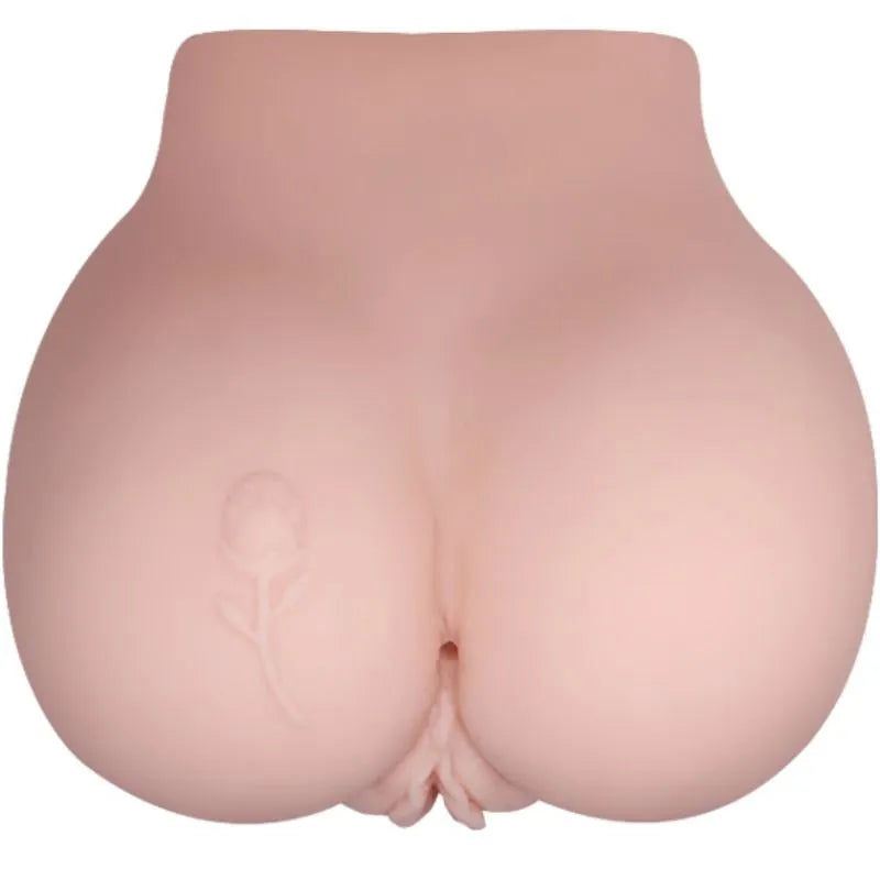 Buste silicone réaliste rose avec tatouage, fesses vibrantes, double tunnels texturés vagin anus, télécommande étanche.
