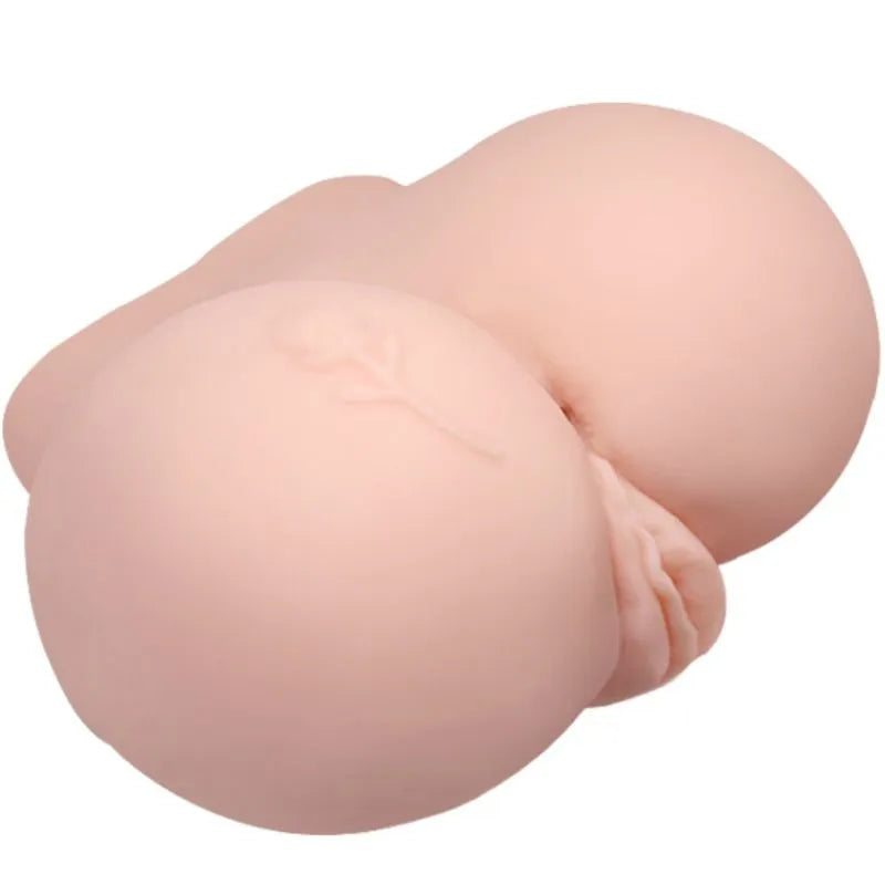 Buste masturbation réaliste silicone rose, fesses tatouées, double tunnels texturés, vagin et anus, télécommande étanche.