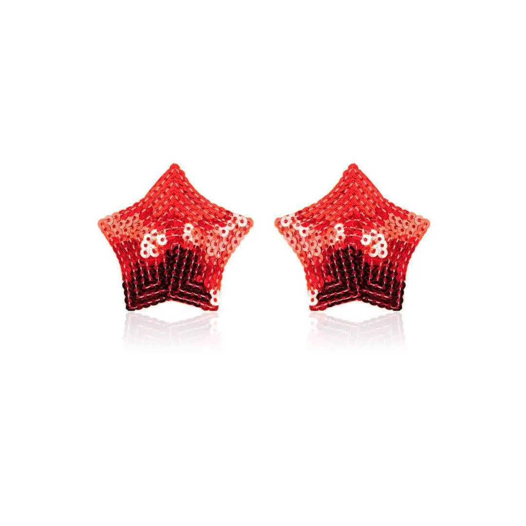 cache tétons adhésifs forme étoile sequins rouges brillants réutilisables confortables sécurisés faciles appliquer retirer sans irritation soirée glamour original fantaisie