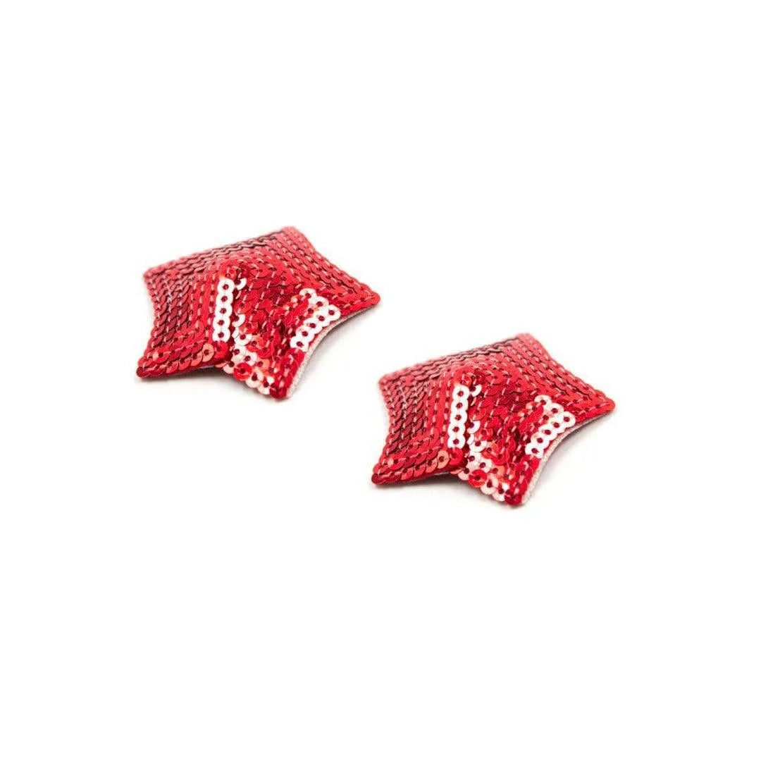 Cache-tétons étoile rouges à sequins brillants, réutilisables, glamour, pour soirées élégantes et audacieuses.