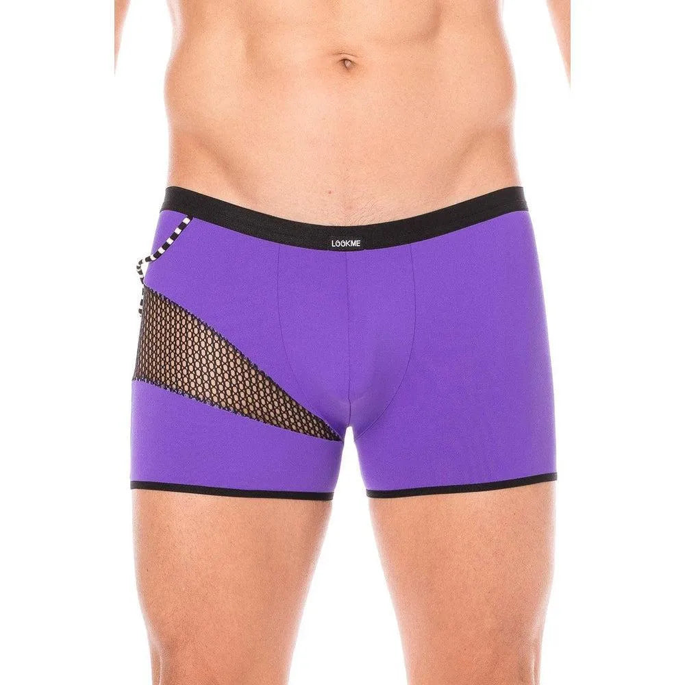 Boxer violet sexy branché tendance filets cordelettes latérales opaque polyamide élasthanne extensible confortable durable maintien silhouette urbain masculin