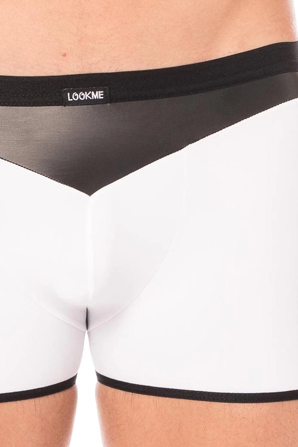 Boxer moulant blanc avec bande simili cuir noir, design audacieux, tissu doux, collection DARK SUN.