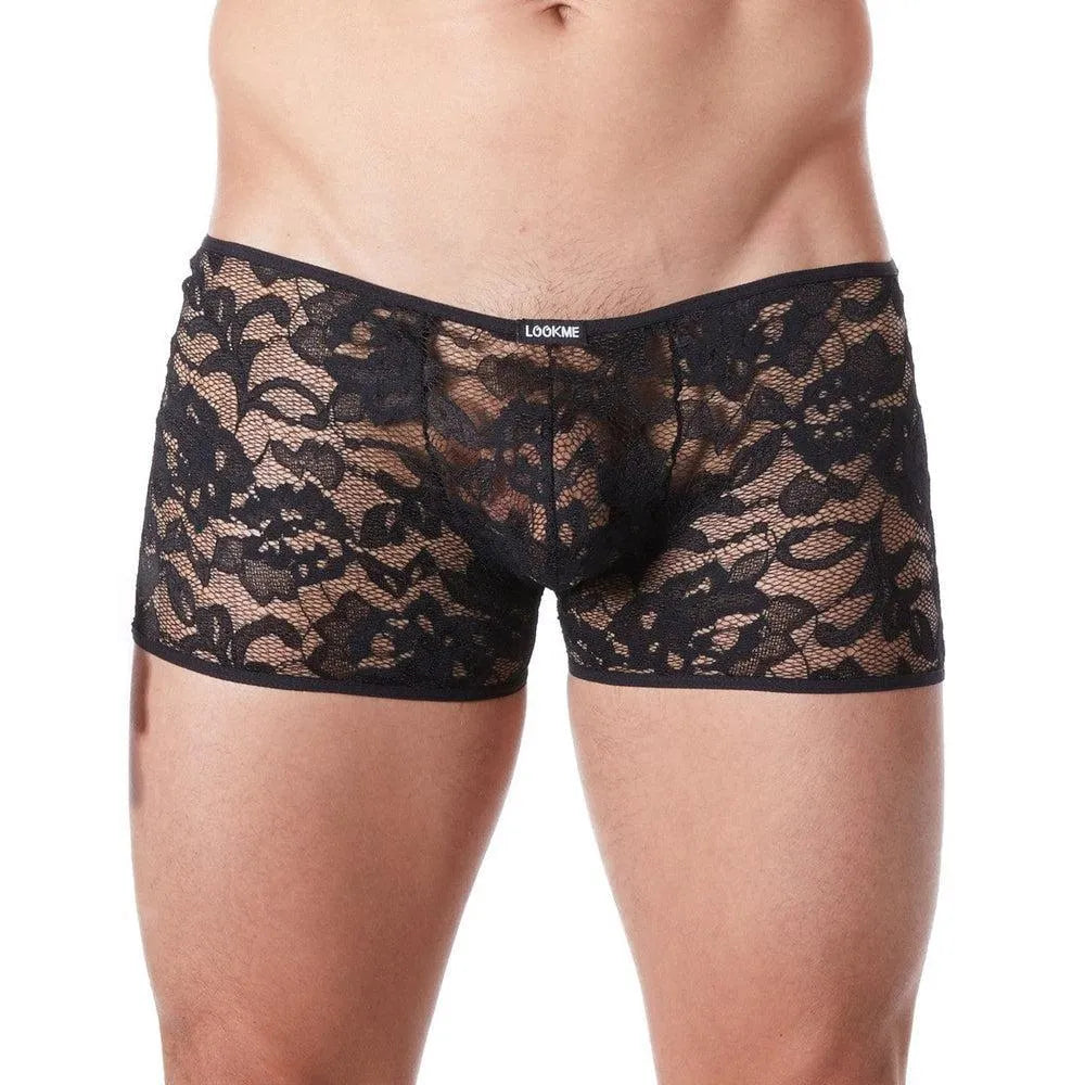 Caleçon Dentelle Homme Noir Floral Transparent Léger Boxer Sensuel Doux Extensible Confortable Taille Ajustée Sexy Élégant Raffiné