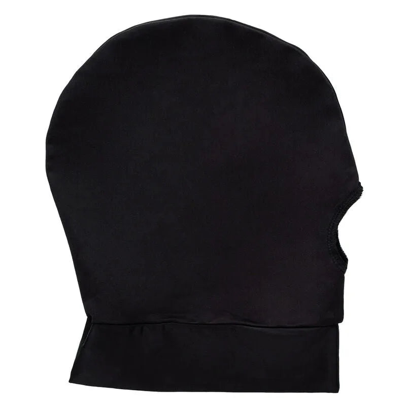 Capuche érotique noire, extensible, bouche ouverte, tissu respirant et confortable, ajustable, microfibre hypoallergénique.