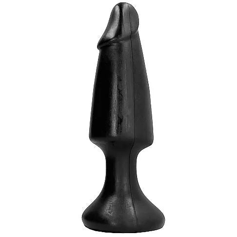 Plug anal débutant noir en PVC, forme réaliste, base évasée, hypoallergénique, compatible lubrifiants silicone.
