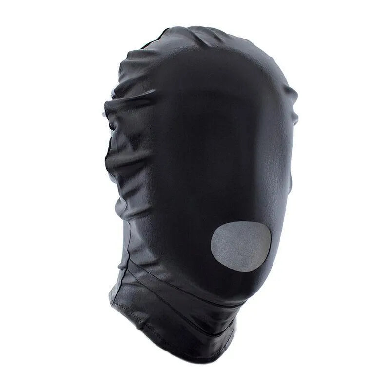 Casquette fétichiste noire Ohmama, trou bouche, design discret, PVC polyester, ajustable, pour jeux sensoriels.
