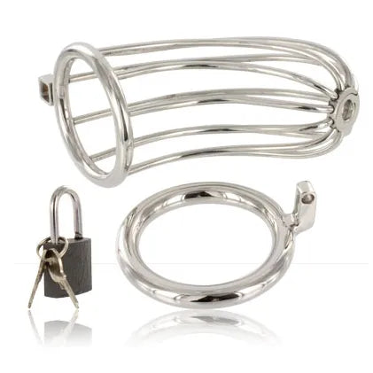 Ceinture de chasteté en acier inoxydable, bords lisses, cadenas laiton, anneau testiculaire 36mm, ergonomique et sécurisée.