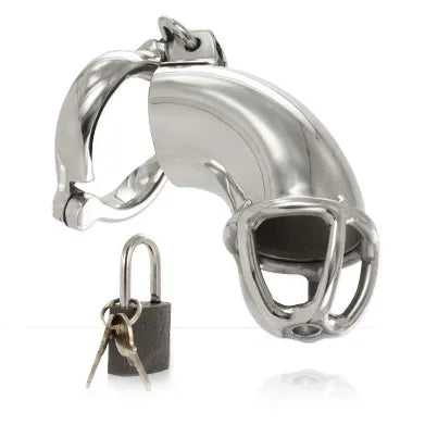 Ceinture de chasteté BDSM en acier inoxydable, design lisse et sécurisé, avec cadenas et anneau de 45mm.