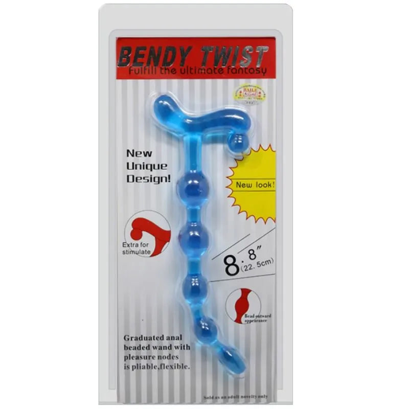 Chapelet anal bleu flexible en TPR nodulé, ergonomique, submersible, idéal pour stimulation aquatique et intime.