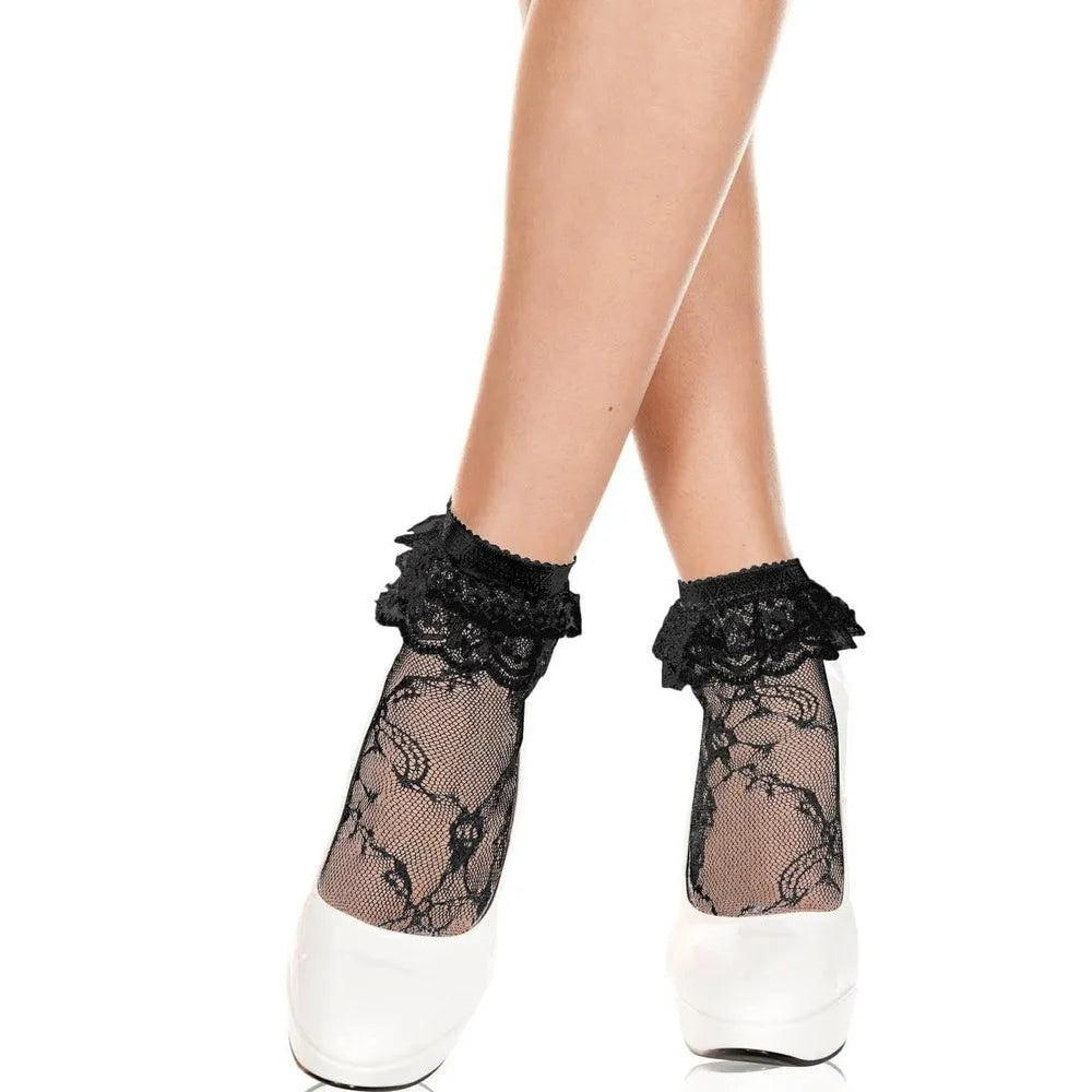 chaussettes hautes dentelle noires élégantes volants fins nylon légères résistantes confortables sexy sophistiquées durables féminines silhouette raffinée