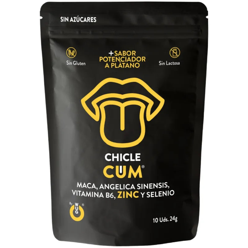 Gommes mâchables complément alimentaire fertilité masculine zinc sélénium maca angélique vitamine B6 arôme banane naturel sans lactose sans gluten boîte
