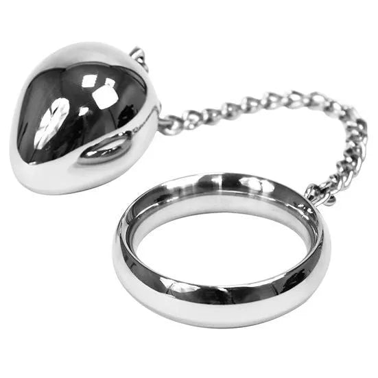 Anneau pénien en acier inoxydable avec chaîne et boule pour stimulation anale, intensification plaisir, BDSM.