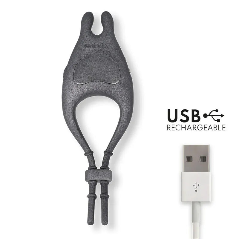 Anneau connecté noir en silicone doux, forme ergonomique, stimulateur clitoridien, USB rechargeable, 10 vitesses.