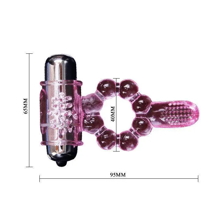 Anneau vibrant rose double stimulation clitoridienne et anale, silicone souple, 10 vibrations, piles incluses.