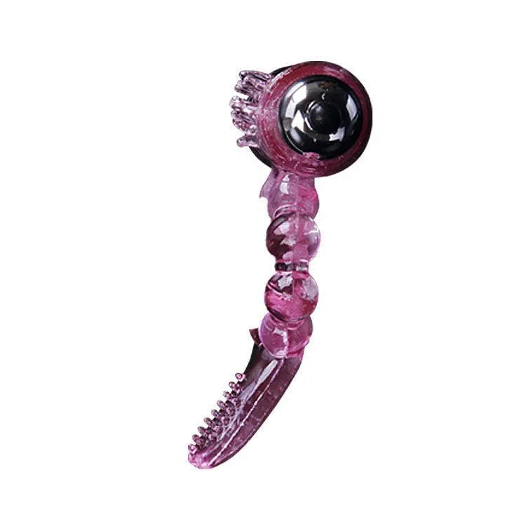Anneau vibrant rose double stimulation clitoridienne et anale, silicone souple, 10 vibrations, bouton unique.