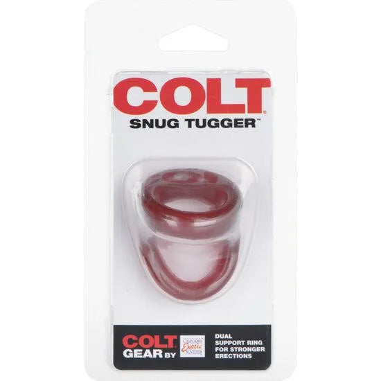 Anneau pénien TPR rouge ajustable, double boucle, stimulation érection durable, emballage transparent, confort sécurisé.