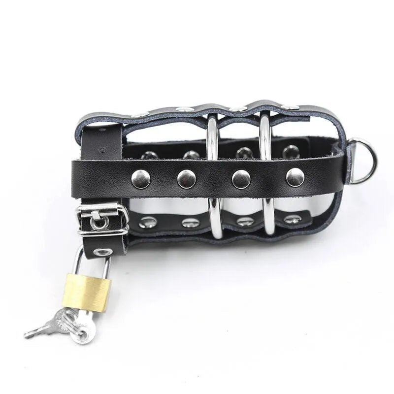 Anneau pénien noir avec sangle ajustable, cadenas métallique et clés, conçu pour confort et sécurité fétiche.