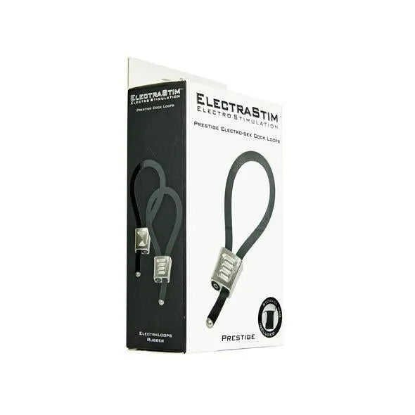 Anneau pénien électrostimulation noir, caoutchouc conducteur 6,5 mm, réglable, aluminium anodisé, boîte blanche.
