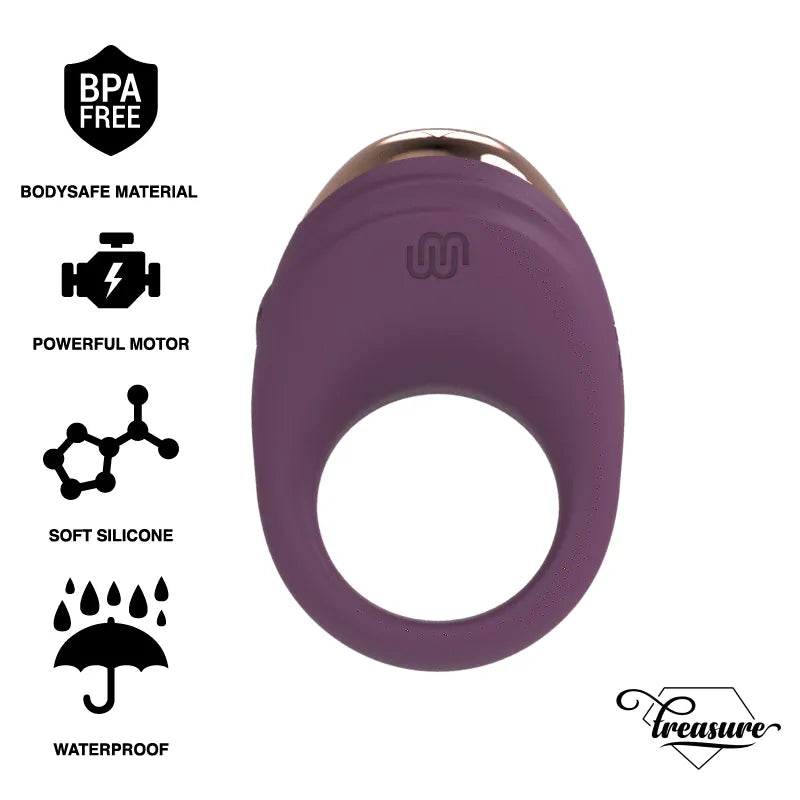 Anneau pénien vibrant luxe violet, silicone doux, étanche, technologie Watchme, stimulation clitoridienne et pénienne.