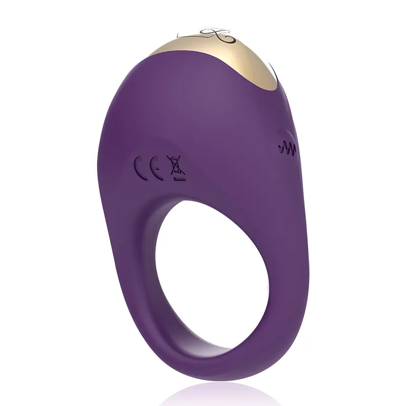 Anneau pénien vibrant luxe violet, design ergonomique, stimulation clitoridienne, technologie connectée, commande montre.