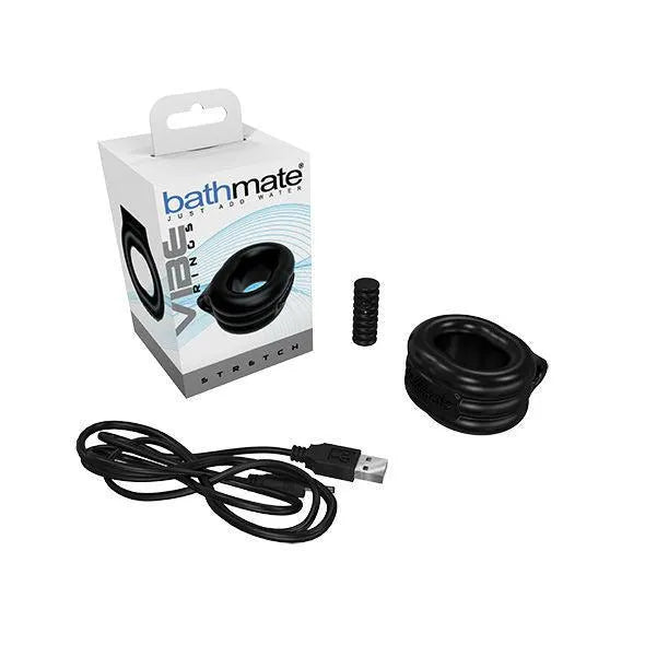 Anneau pénien vibrant noir, élastomère doux, trois vitesses, rechargeable USB, boîte et câble inclus.