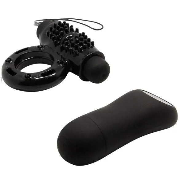 Anneau pénien vibrant noir avec télécommande, silicone ergonomique, stimulation clitoridienne, 20 modes de vibration.
