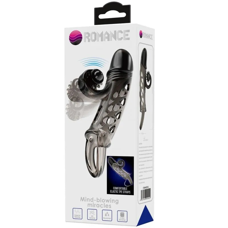 Anneau vibrant noir en TPE extensible, ergonomique, pour stimulation périnée et maintien érection, sur fond blanc.