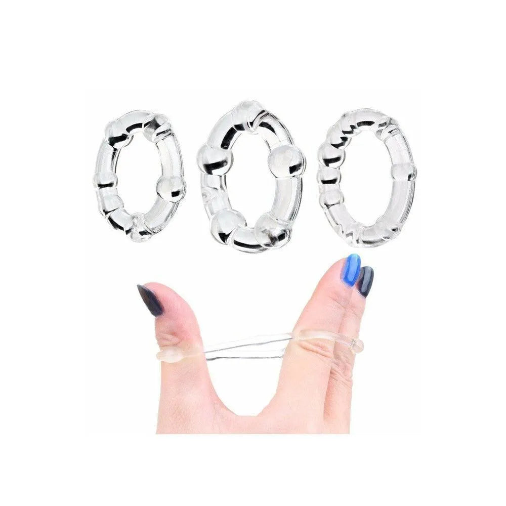 Anneaux pénis transparents extensibles avec billes, trois tailles, en TPR sans phtalates, pour stimulation et érection pro...
