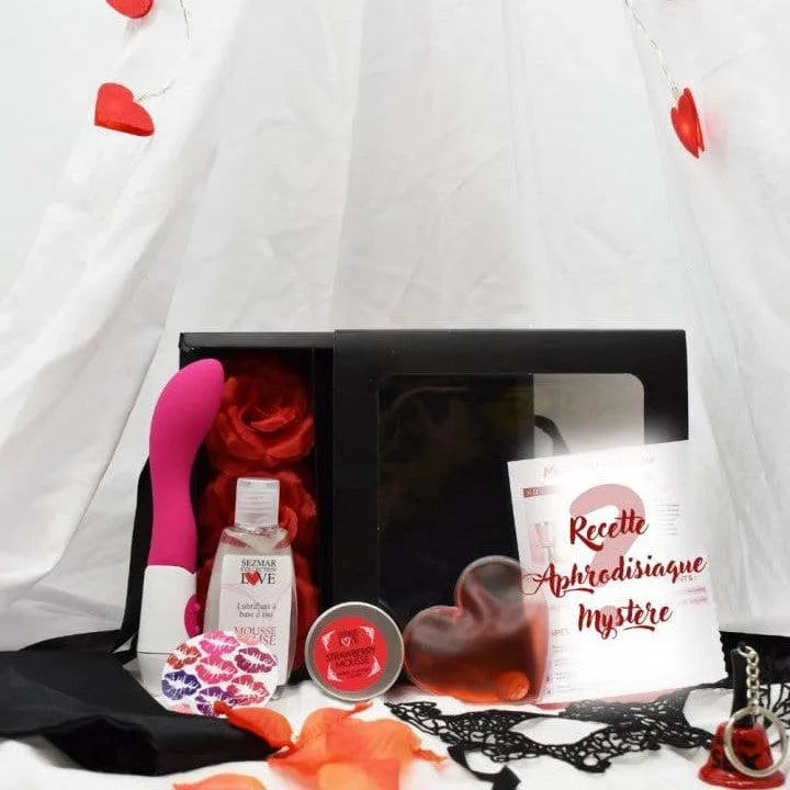 coffret coquin édition limitée romantique sensuel intime exclusif érotique luxueux ludique parfumé tactile chauffant satiné dentelle massage réutilisable naturel aphrodisiaque