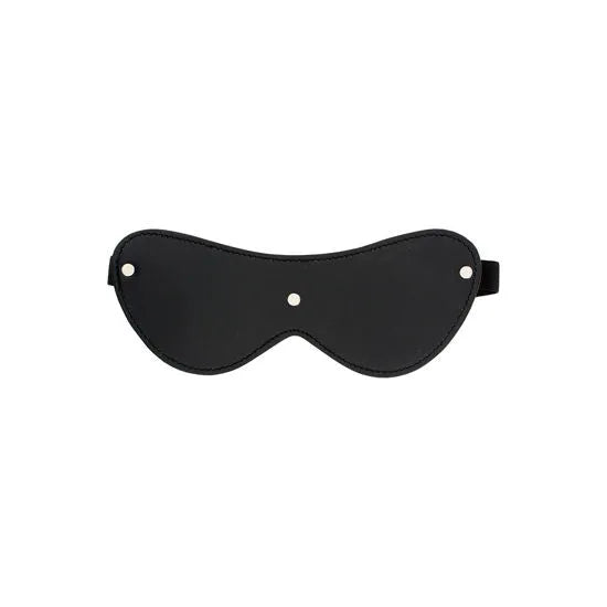 Masque noir élégant en cuir synthétique, accessoire du coffret coquin high-tech pour expériences sensuelles intimes.