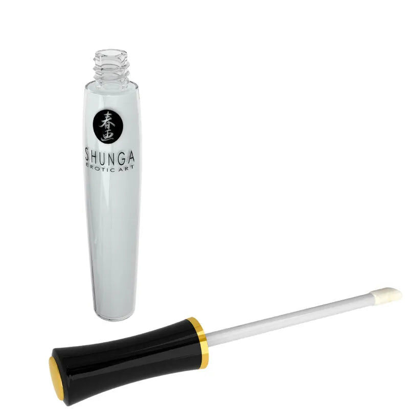 Flacon de gloss oral Shunga noir et doré, design élégant, inspiré de l'art érotique japonais, pour moments intimes.