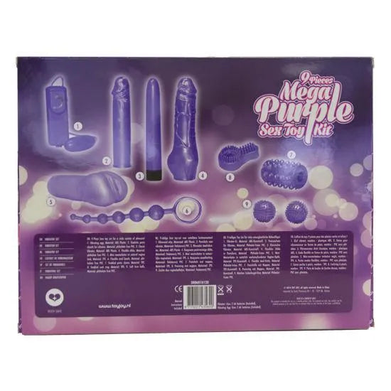 Coffret jouets sexuels multifonctions violet, 9 pièces, stimulation point G, P, clitoridien, anal, télécommandé.