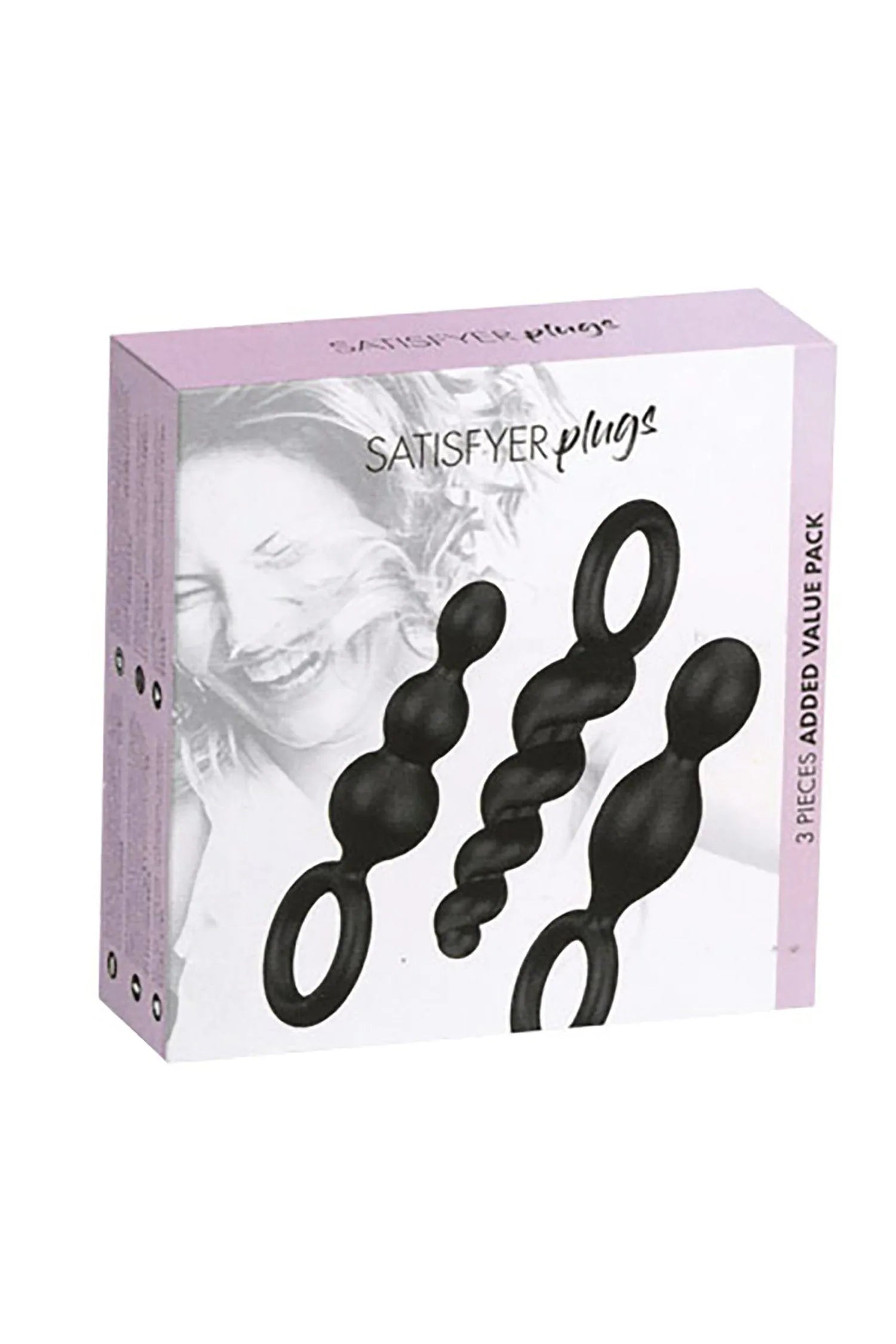 Coffret de 3 plugs noirs silicone hypoallergénique, design torsadé et boules, poignée sécurité ergonomique, initiation anal.
