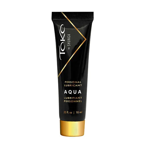 Tube noir de lubrifiant Shunga Aqua 10 ml, design élégant, pour coffret érotique couple, esthétique japonaise.