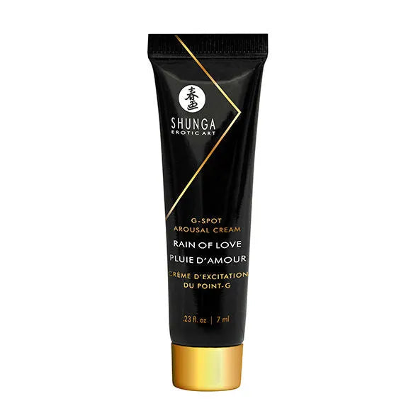 Tube noir et or de crème d'excitation Shunga, design élégant, 7 ml, pour couples explorateurs, esthétique japonaise.