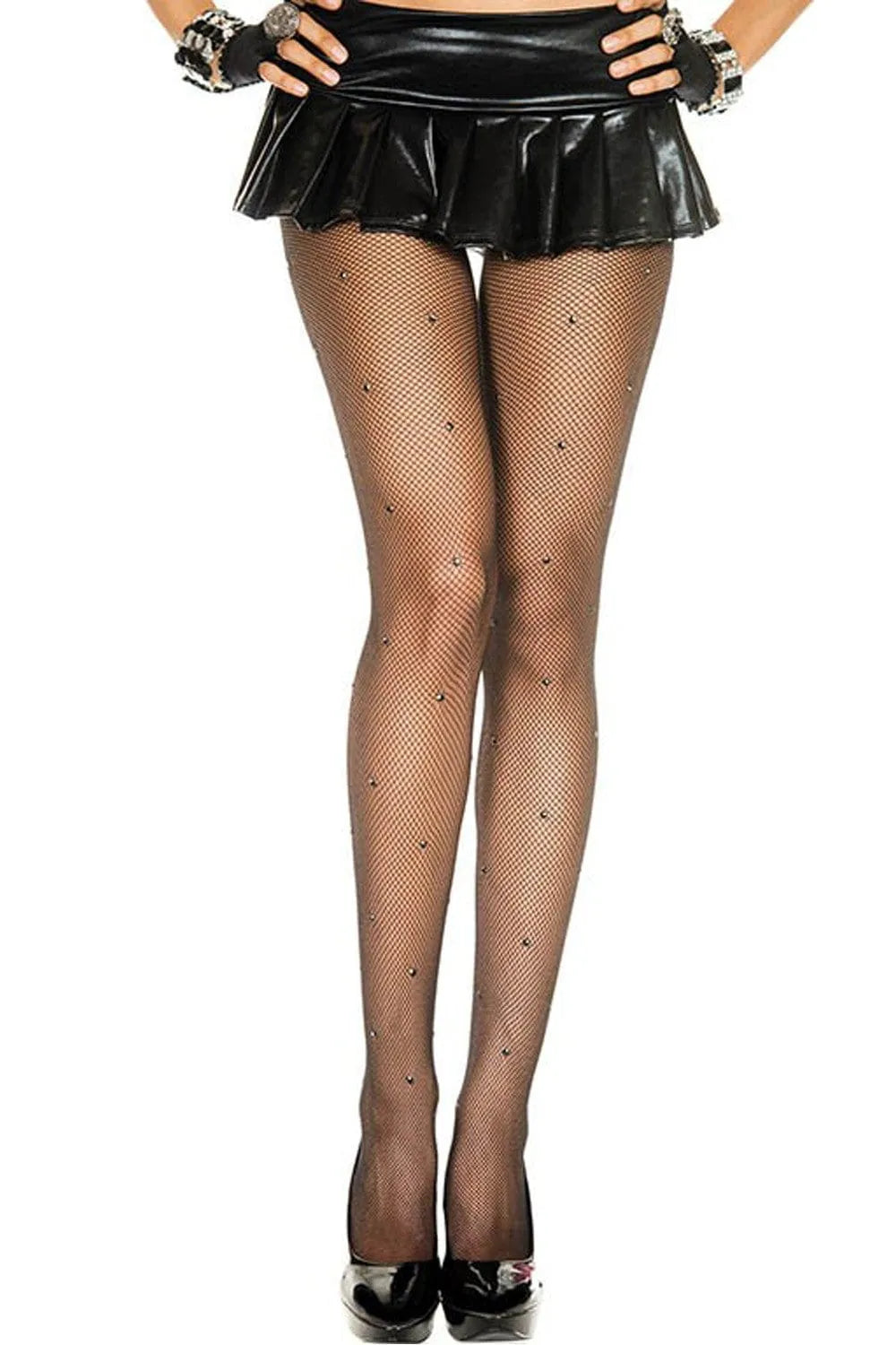 Collant résille noir avec strass, élégant et féminin, idéal pour soirées, en nylon élasthanne, chic et séduisant.