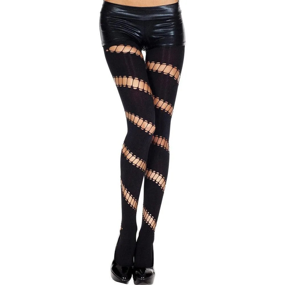 collant legging noir opaque sexy ouvertures asymétriques élégant audacieux glamour extensible maintien silhouette confort soirée chic mode incontournable