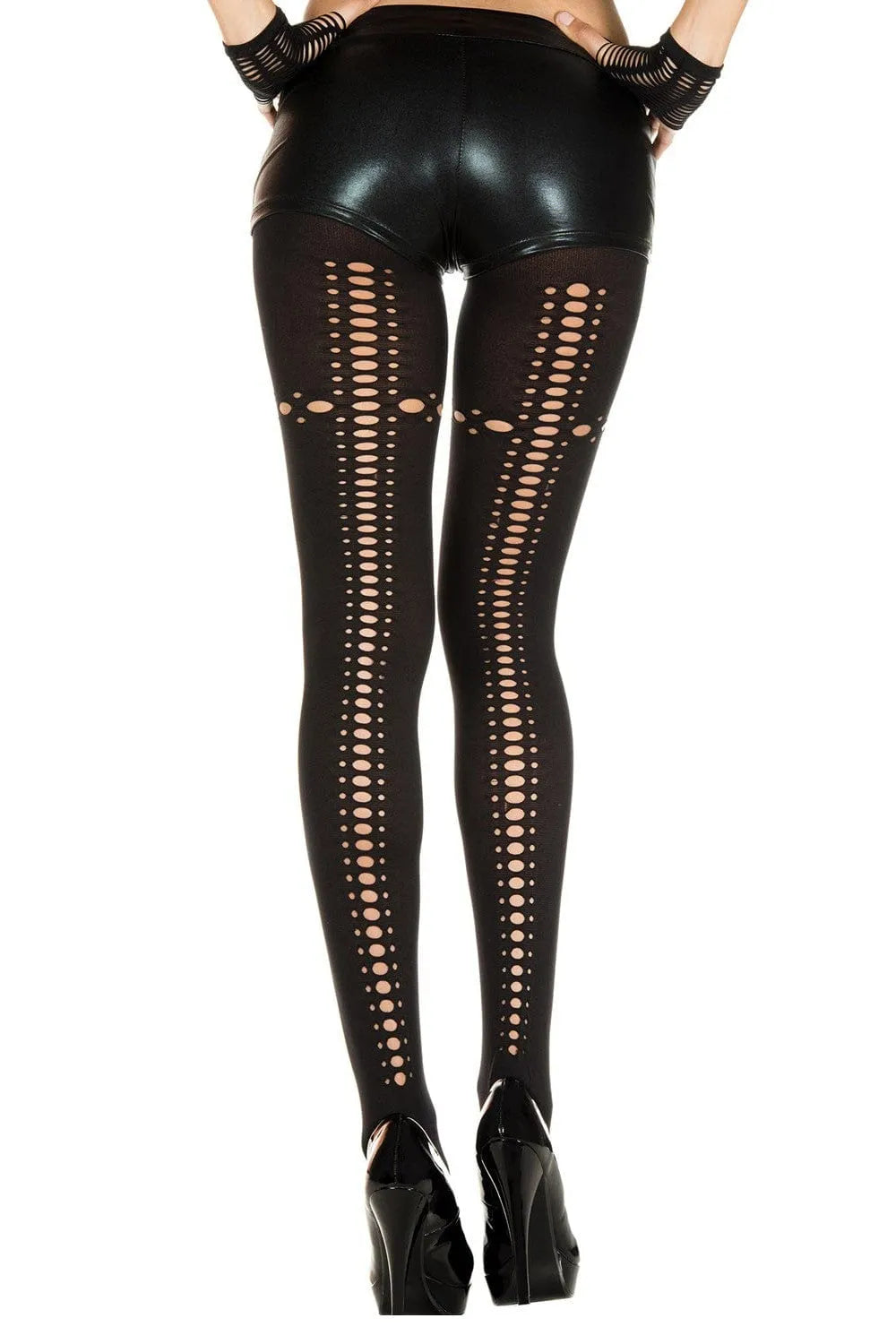Collant noir opaque ajouré arrière, nylon élasthanne, chic et sexy, confort optimal, silhouette élégante.
