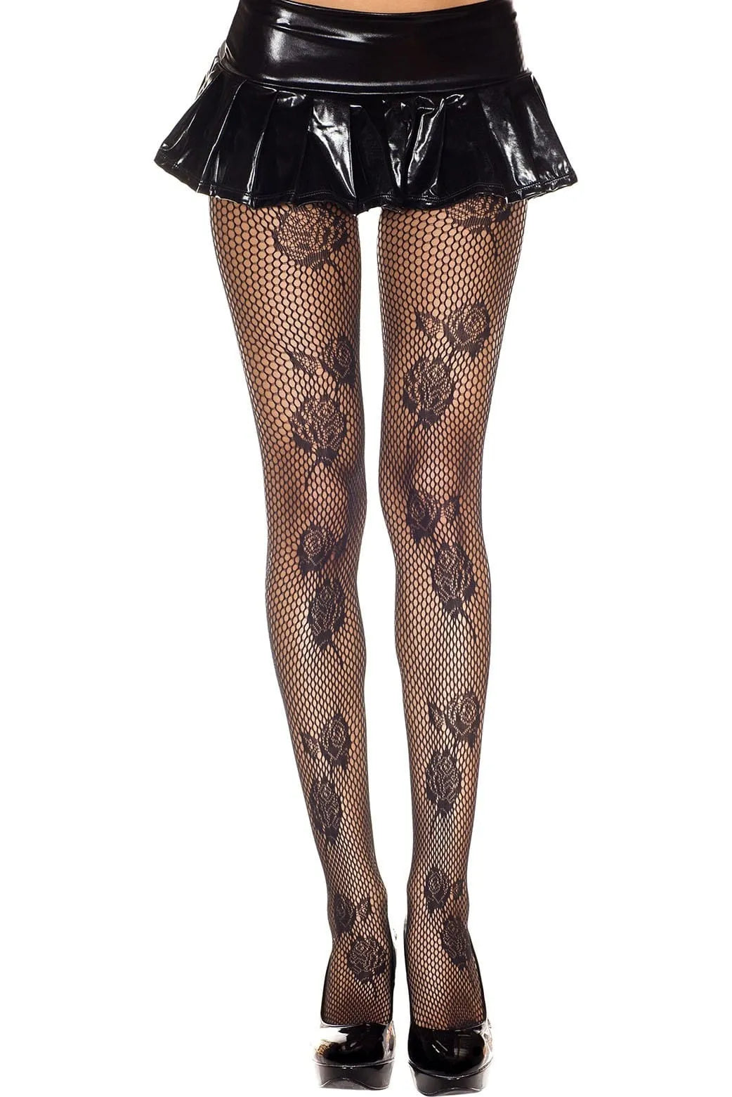 Collant résille noir à motifs floraux, nylon élasthanne, élégant et féminin, parfait pour un look chic et sexy.