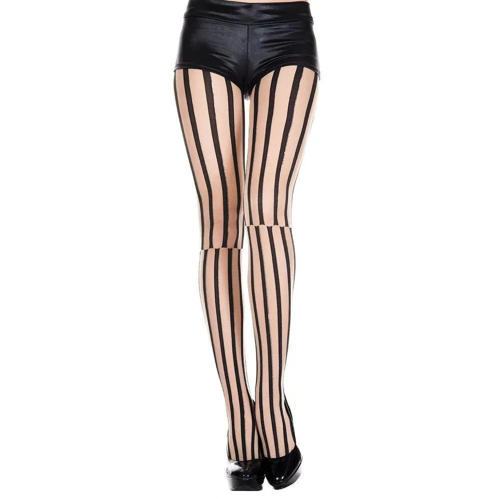 Collants élastiques chair rayures noires sensuelles nylon élasthanne confort maintien extensibilité effet allongeant silhouette glamour soirée quotidienne lingerie sexy durable