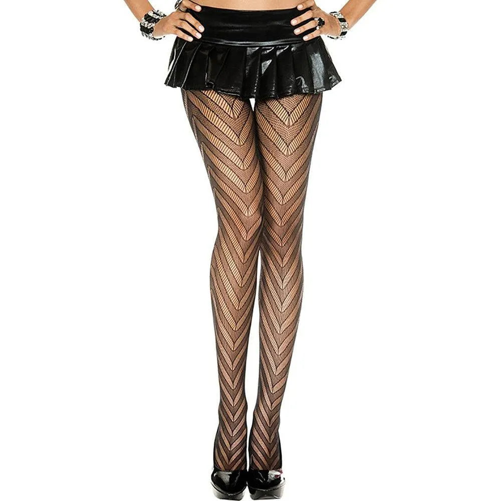 Collants Résille Noirs Zigzag Élégants Sophistiqués Nylon Confortables Durables Légers Sexy Polyvalents Assortables Soirée Bureau Modernes Féminins Chic